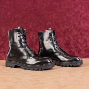 The Row Women Ranger Black Italian Leather Lace-up Combat Boots 9-9.5US EUR 39.5